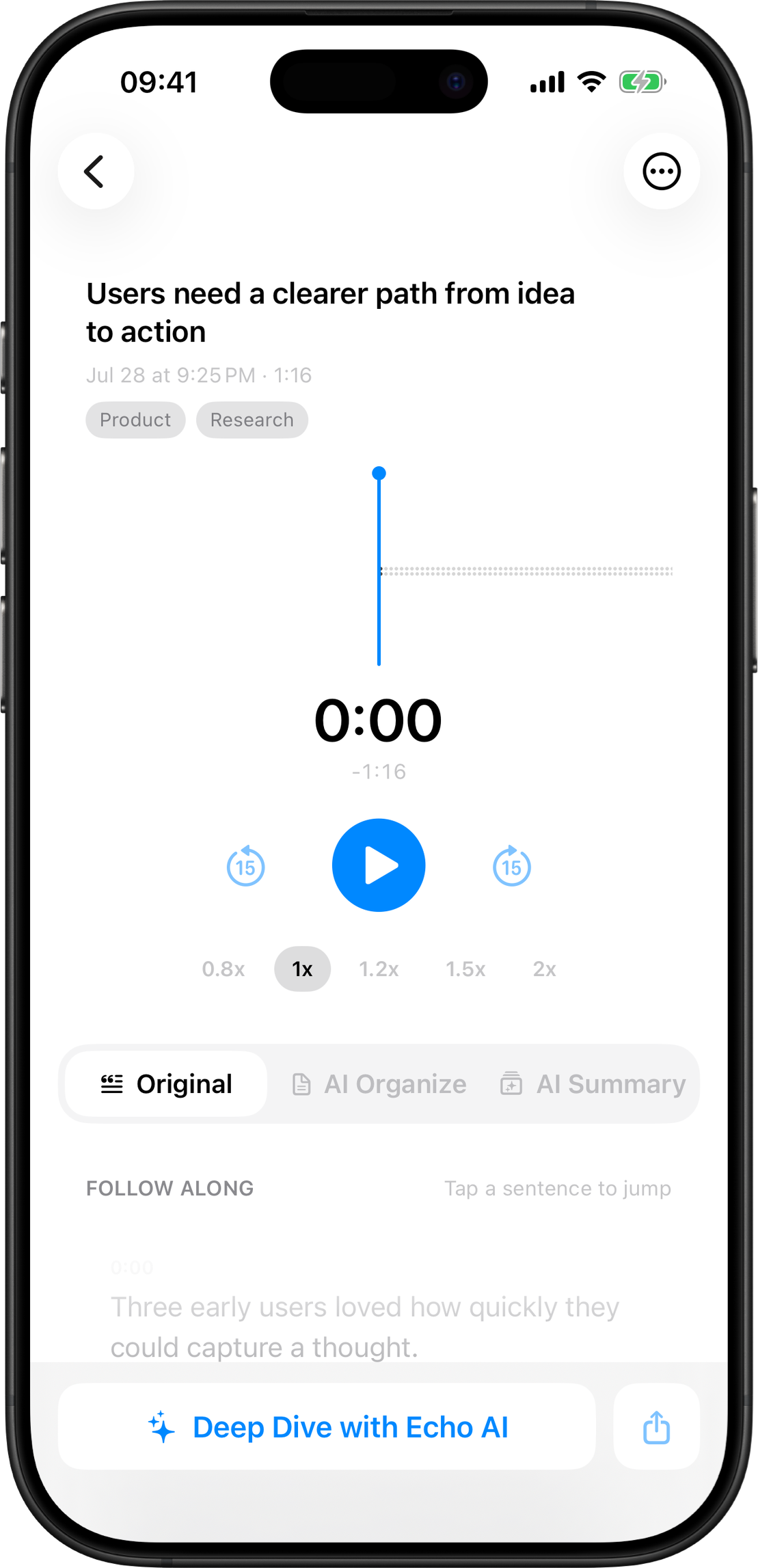 Follow-along playback with sentence-level navigation