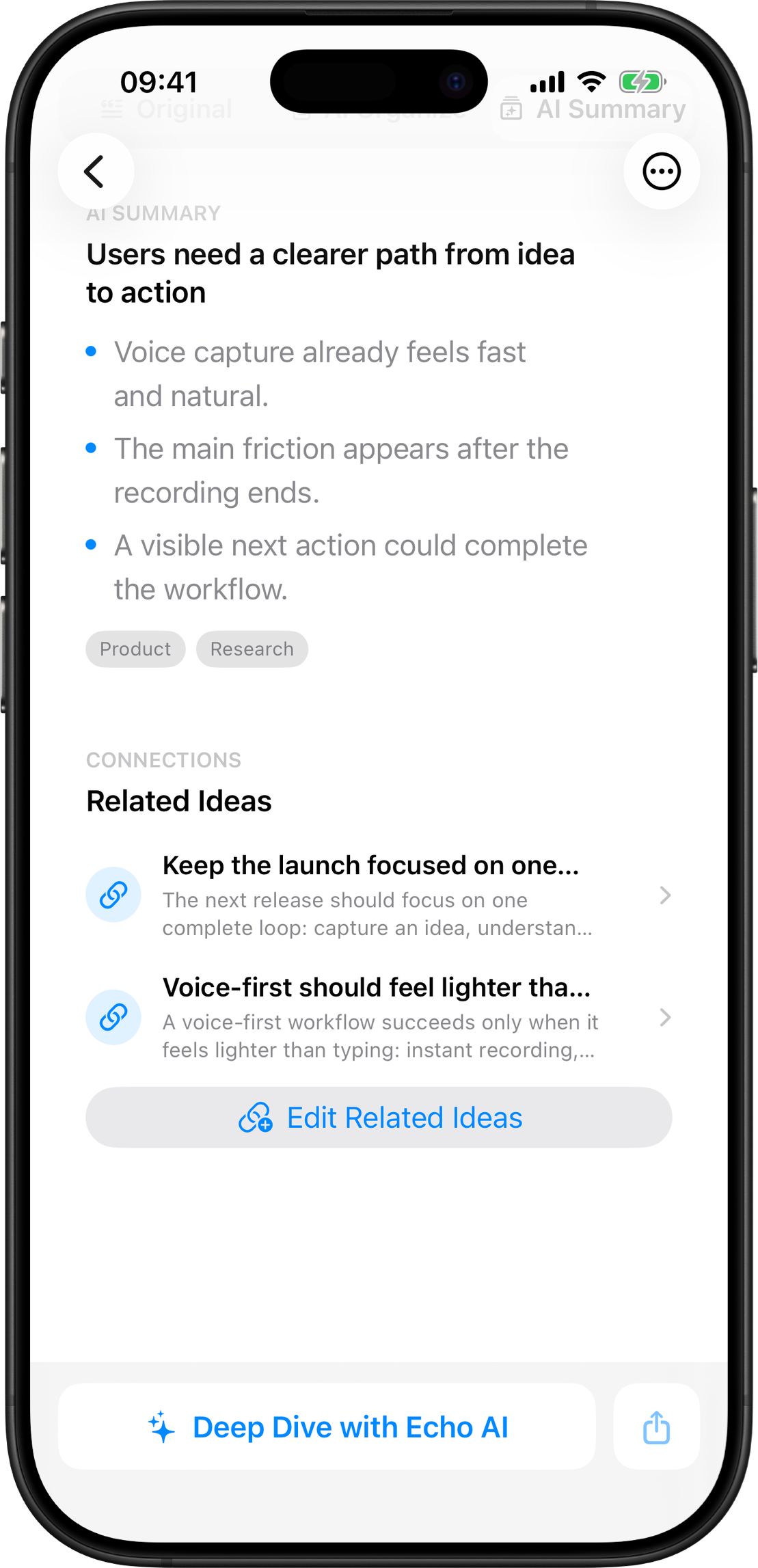AI summary with key points, tags and related ideas