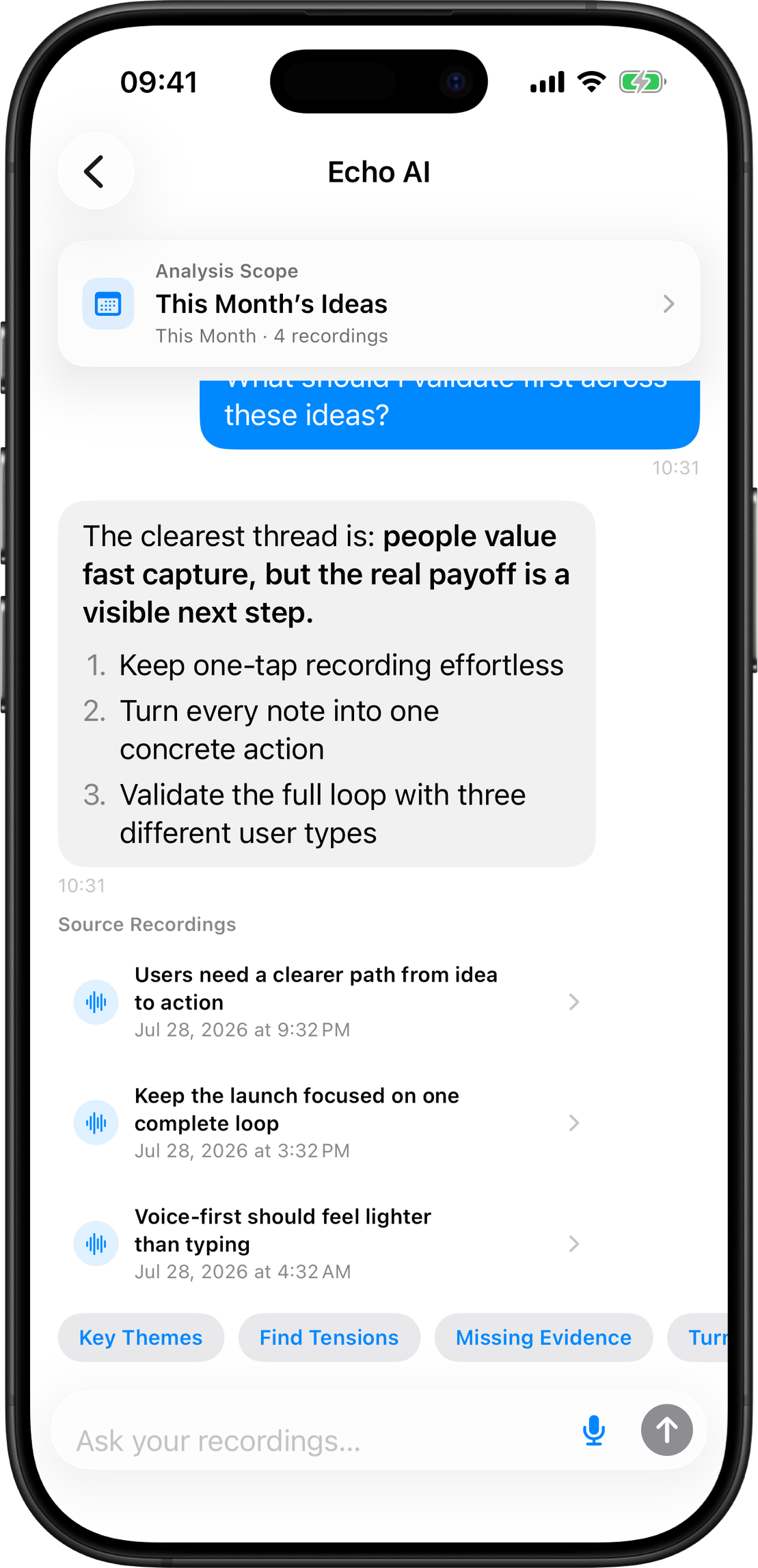 Echo AI answering across recordings with sources