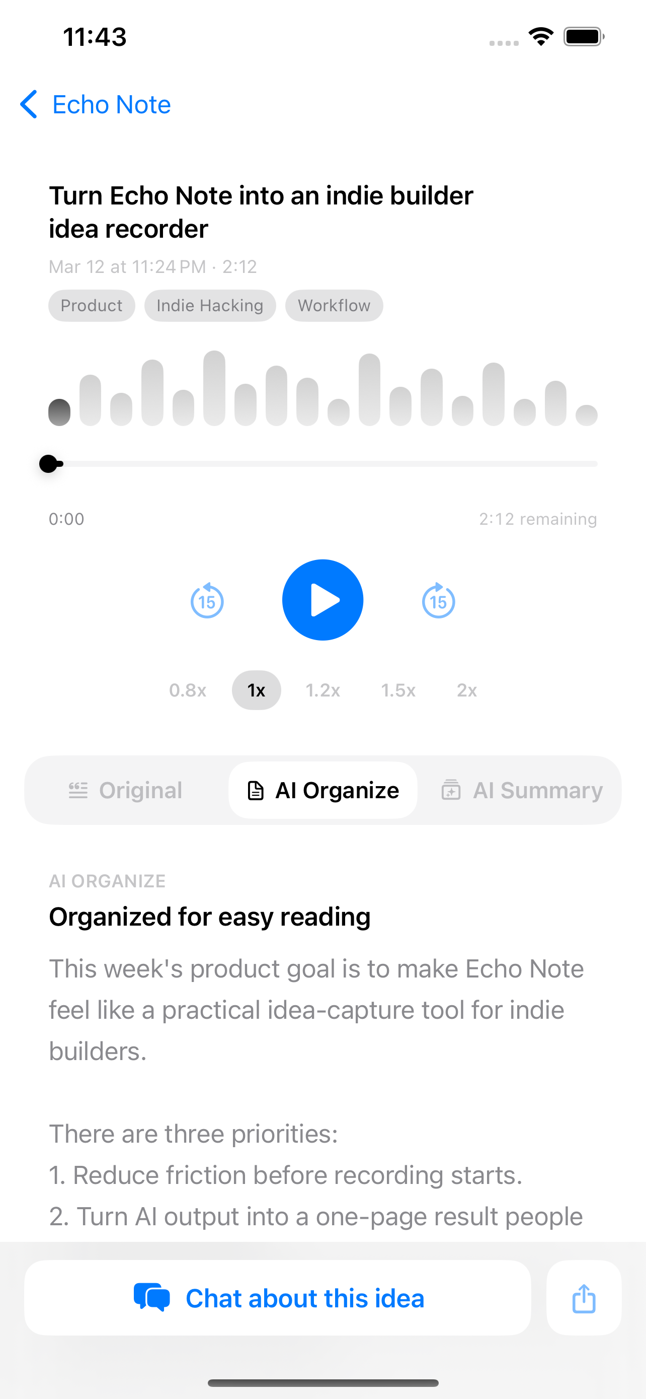 Original transcript with sentence-level playback